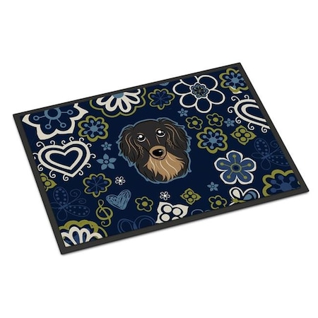 Carolines Treasures Carolines Treasures BB5064MAT 18 x 27 in. Blue Flowers Longhair Black & Tan Dachshund Indoor or Outdoor Mat BB5064MAT
